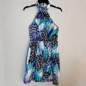 City Triangles Tie Back Teal White Halter Dress